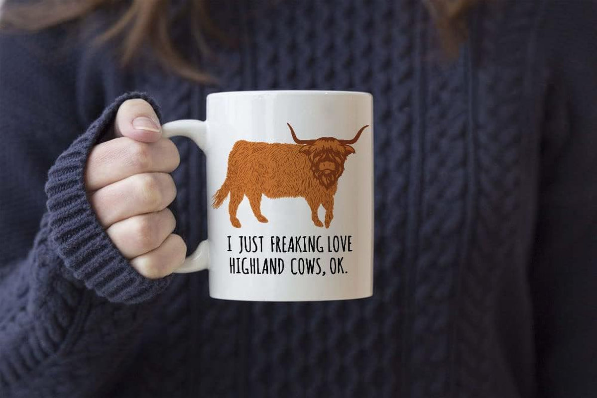 Highland Cow Coffee Mug, 11Oz Highland Cattle Ceramic Mug Tea Milk Cup, Funny Gag Gift Ideas White Elephant for Adults Men Women Friends Cow Lovers