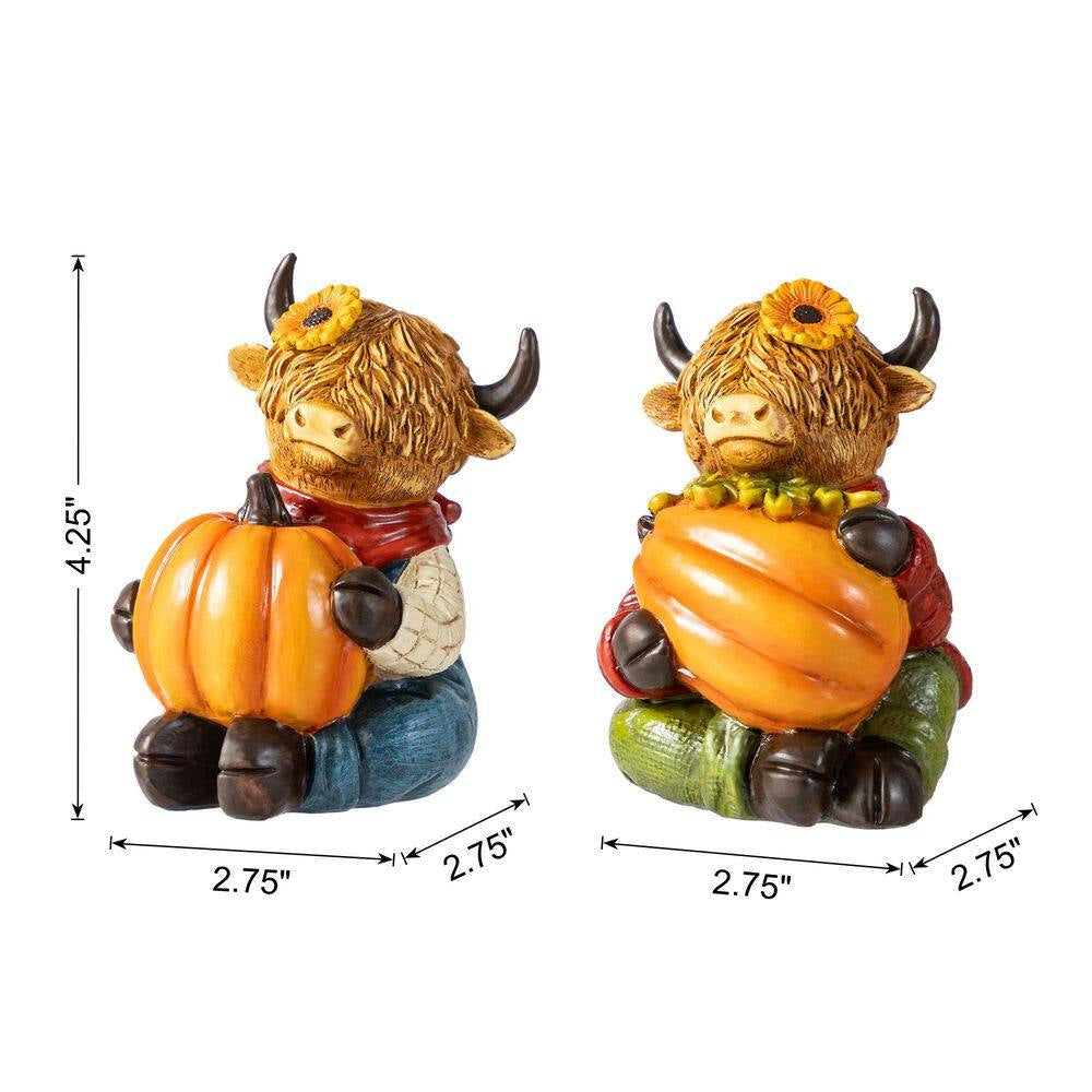 4.25 In. Fall Resin Christmas Highland Cow Table Decor (Set of 2)