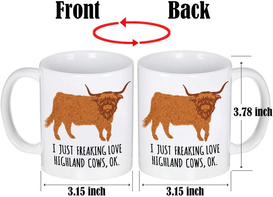 Highland Cow Coffee Mug, 11Oz Highland Cattle Ceramic Mug Tea Milk Cup, Funny Gag Gift Ideas White Elephant for Adults Men Women Friends Cow Lovers