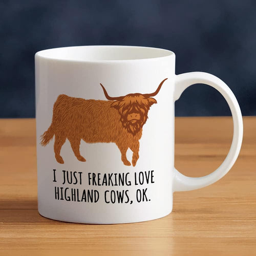 Highland Cow Coffee Mug, 11Oz Highland Cattle Ceramic Mug Tea Milk Cup, Funny Gag Gift Ideas White Elephant for Adults Men Women Friends Cow Lovers