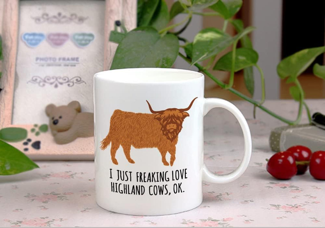Highland Cow Coffee Mug, 11Oz Highland Cattle Ceramic Mug Tea Milk Cup, Funny Gag Gift Ideas White Elephant for Adults Men Women Friends Cow Lovers