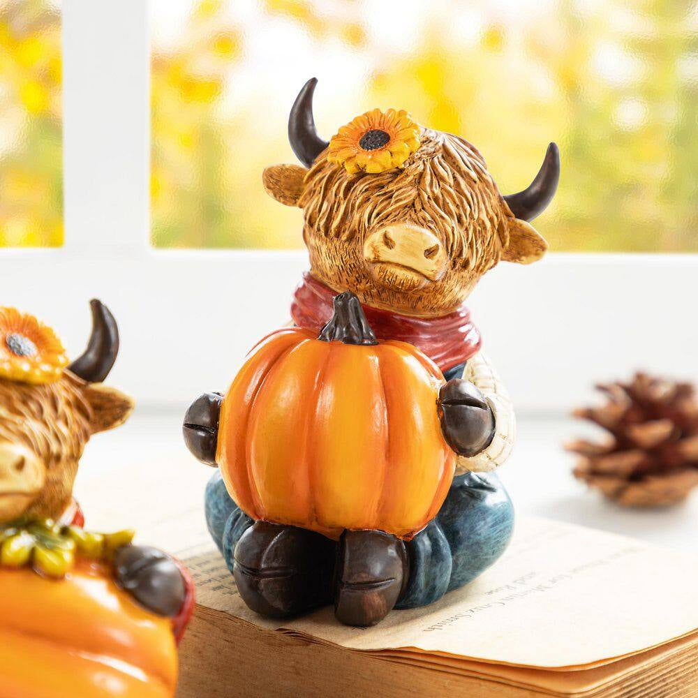 4.25 In. Fall Resin Christmas Highland Cow Table Decor (Set of 2)