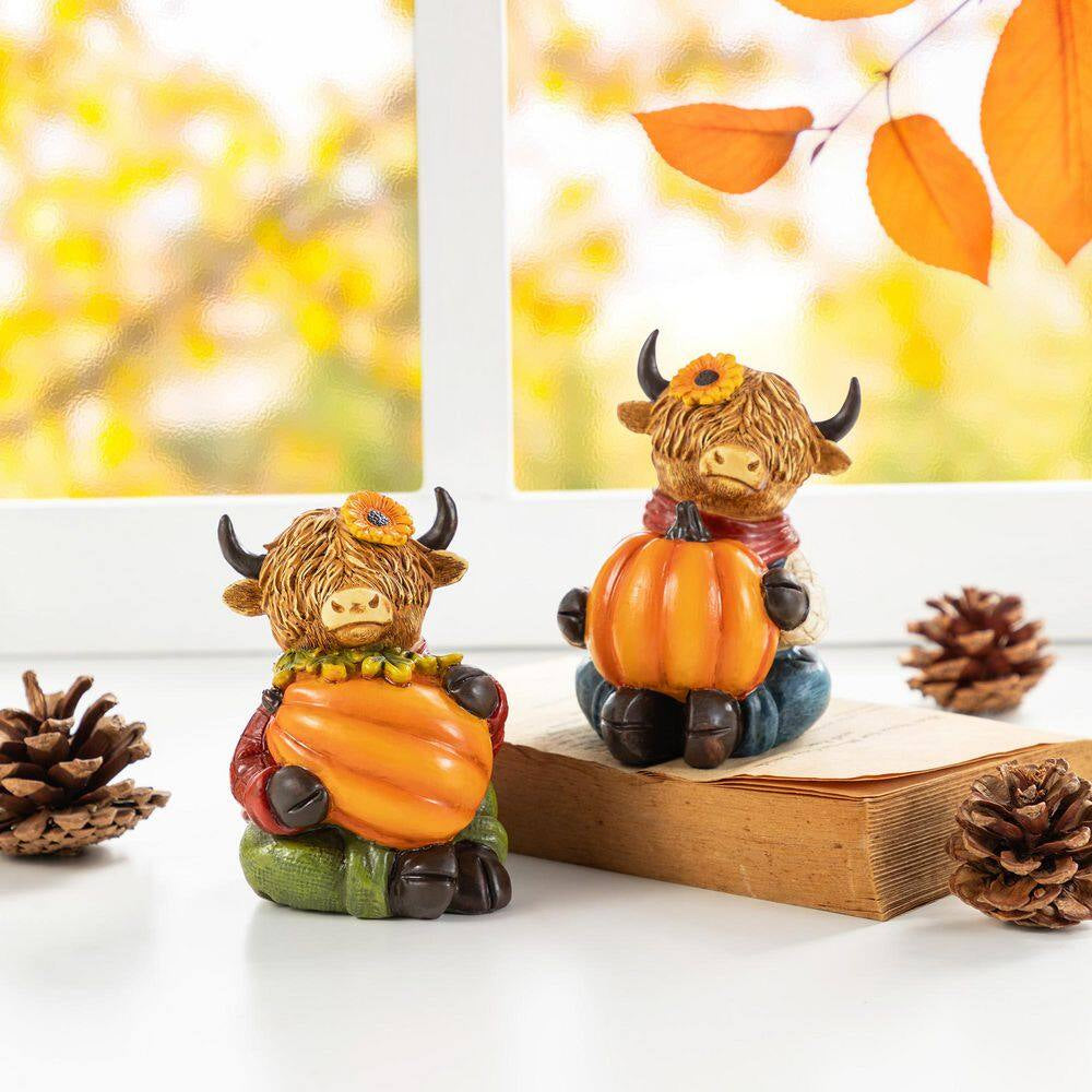4.25 In. Fall Resin Christmas Highland Cow Table Decor (Set of 2)