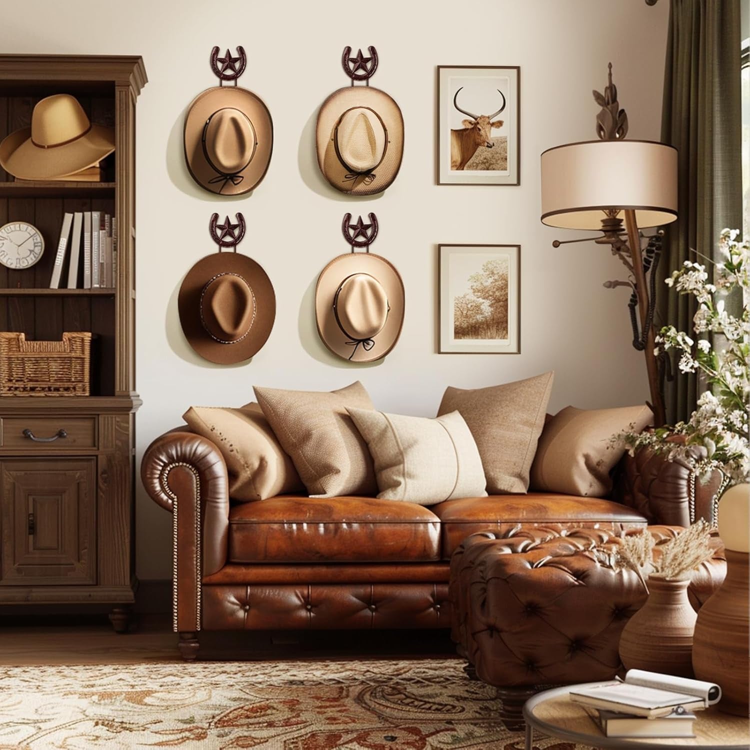 Cowboy Hat Hanger for Wall 4 Pack Cowboy Hat Holder Wall Mount Horseshoe Hooks M