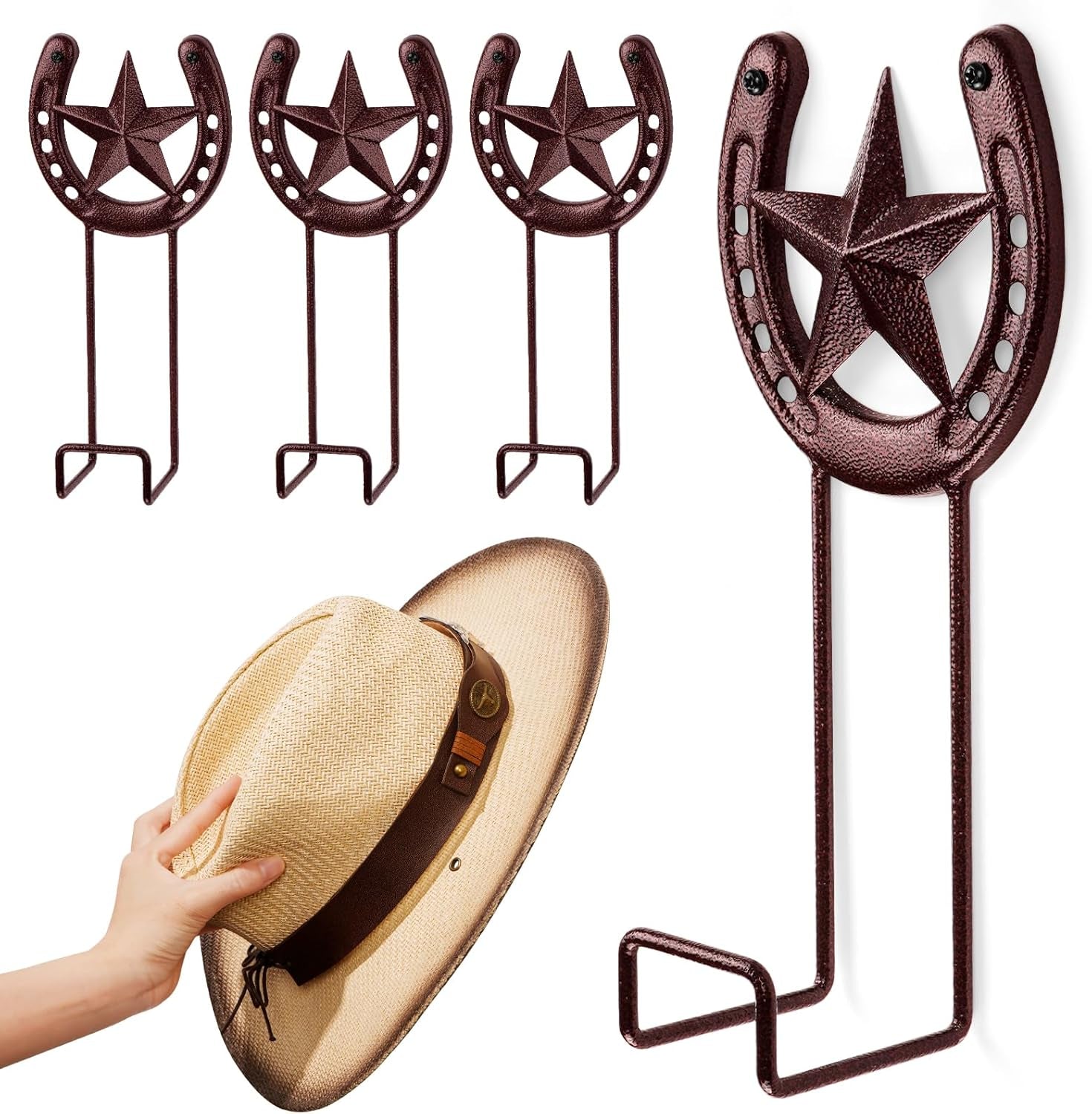 Cowboy Hat Hanger for Wall 4 Pack Cowboy Hat Holder Wall Mount Horseshoe Hooks M