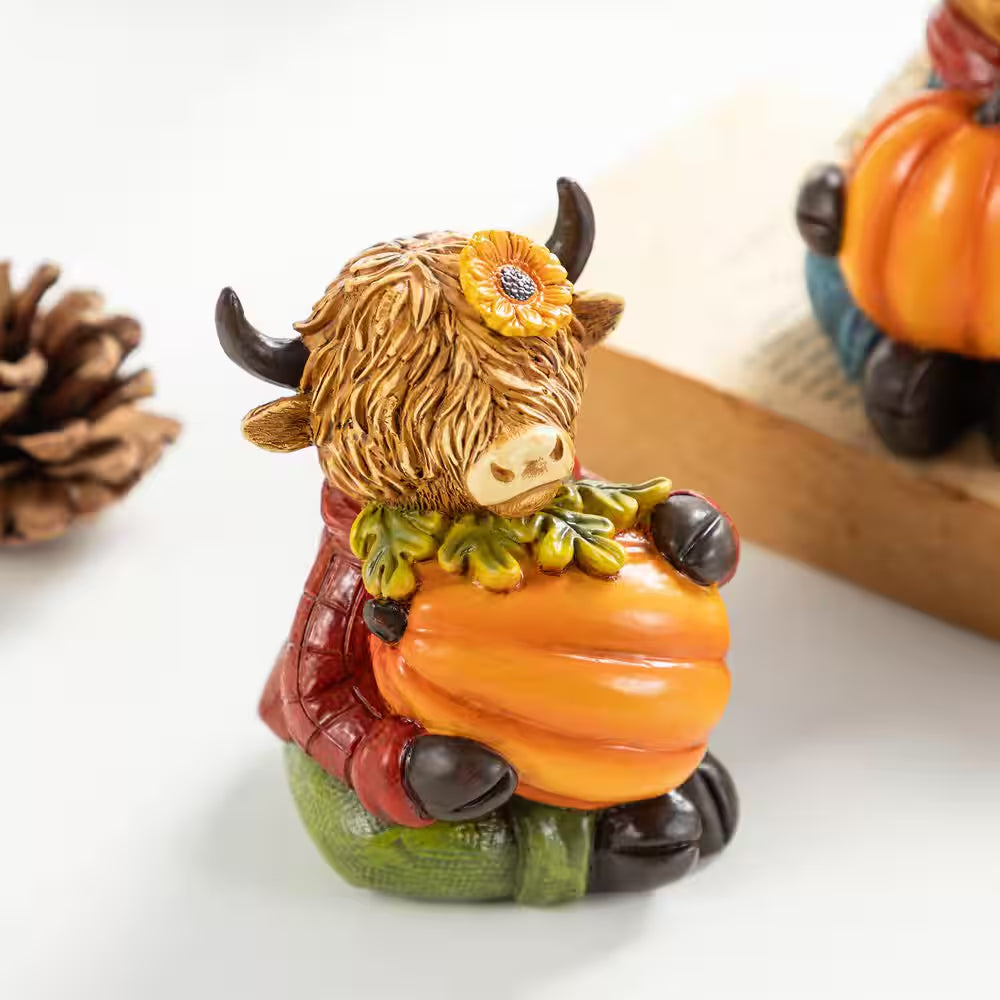 4.25 In. Fall Resin Christmas Highland Cow Table Decor (Set of 2)